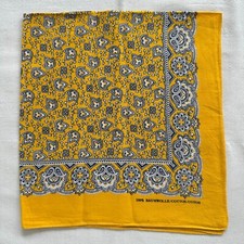 Vintage Men Bandana Yellow Cotton Flourish Floral Pattern Handkerchief Hanky 19"