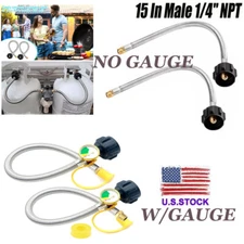 15 Inch Stainless Braided RV Propane Pigtail Hose, 2 Pack, Type1 Connection, 1/4