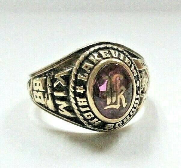 1988 Lakeview HS Class Ring SOLID 10K Yellow Gold w/Pink 1988 Lakeview HS Class Ring SOLID 10K Yellow Gold w/Pink