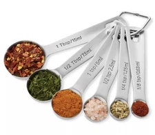 6pc Stainless Steel MEASURING SPOONS Set, Teaspoon and Tablespoon Measurements