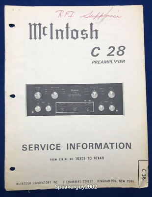 Original McIntosh C28 / Preamplifier Service Information Manual #1