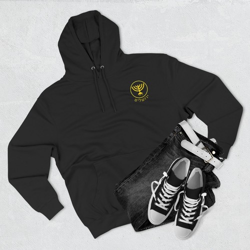 Beitar Jerusalem Fútbol Hombres Polar Bolsillo Sudadera con Capucha Camisa Negra Amarilla Logo Antiguo - Imagen 4 de 5
