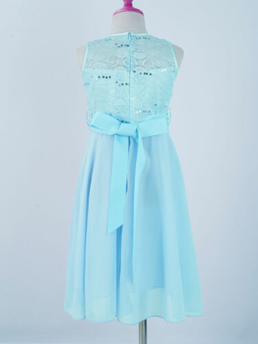 Girls Sequin Lace Wedding Party Prom Ball Gown Flower Girl Dress Crystal Belt - Picture 93 of 126