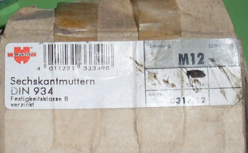 WÜRTH 87 Stück Sechskantmuttern DIN 934 verzinkt M12 Stahl - Bild 2 von 2