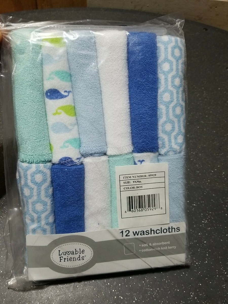 K Boys Luvable Friends 12 Pk Blue White Whale Solid Terry