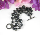White House Black Market Triple Strand Black Glass Bead Bracelet Gunmetal Gray 7