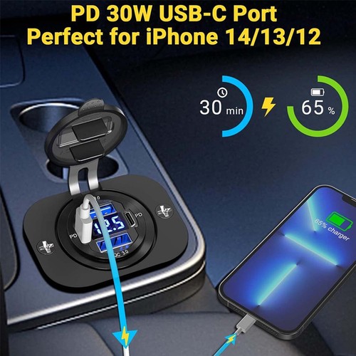 1-2X Dual PD Type C USB Car Charger QC 3.0 Charger 12V 24V Power Outlet Socket - Picture 5 of 20