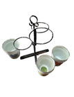 New Listing3 Ceramic Planters 3.5in Floral Speckleware Wrought Iron Stand Mcm Japan