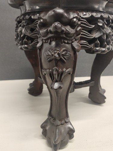 19th Century Chinese Export Side Table Carved Hardwood Marble Top - Picture 6 of 18