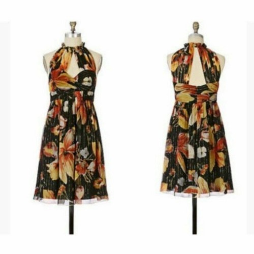 Neu mit Etikett Gr. 4 ANNA SUI Anthropologie Nagia Iris Kleid schwarz metallic Seide Blumen neu - Bild 1 von 7