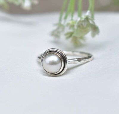 Round Pearl Gemstone Handmade Solid 925 Sterling Silver