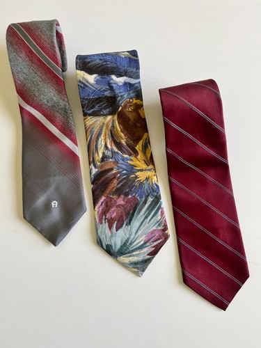 Etienne Aigner Lot of 3 Designer Neckties Artsy, Gray Burgundy Stripe, Burgundy