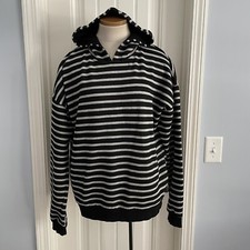 ONE TEASPOON Women s Large 'Made For' Hoodie Sweatshirt Black Gray Stripe