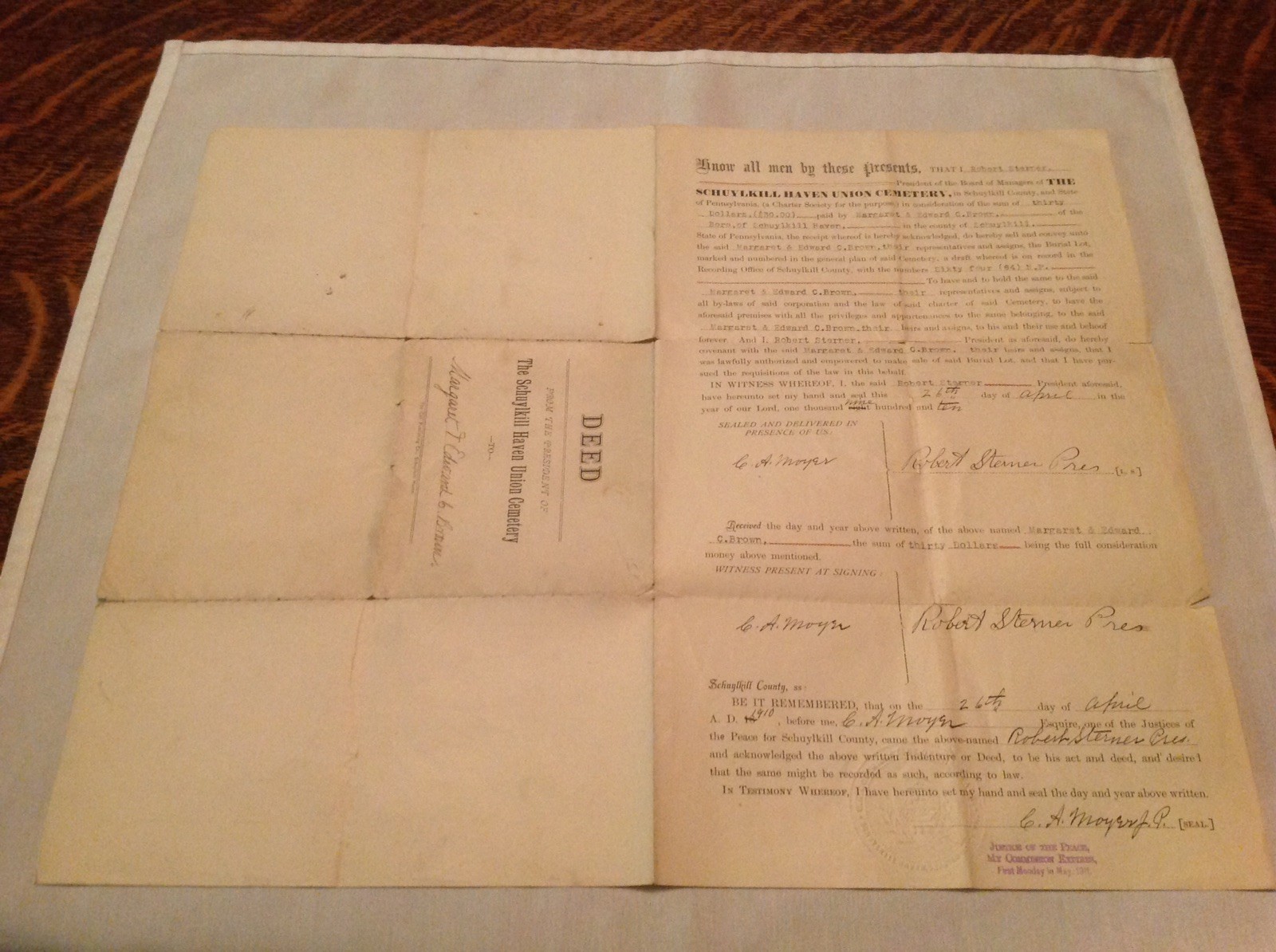 1910 Original Deed From The Schuylkill Haven Union Cemetery, Penna. eBay