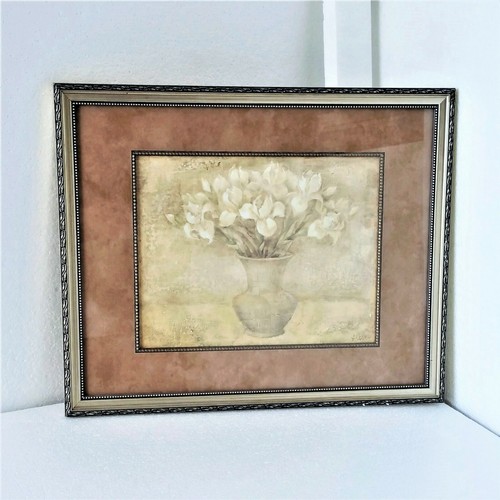 Vintage Art Print Floral White Iris Flower Vase Picture Albena Hristova Framed - Picture 8 of 12
