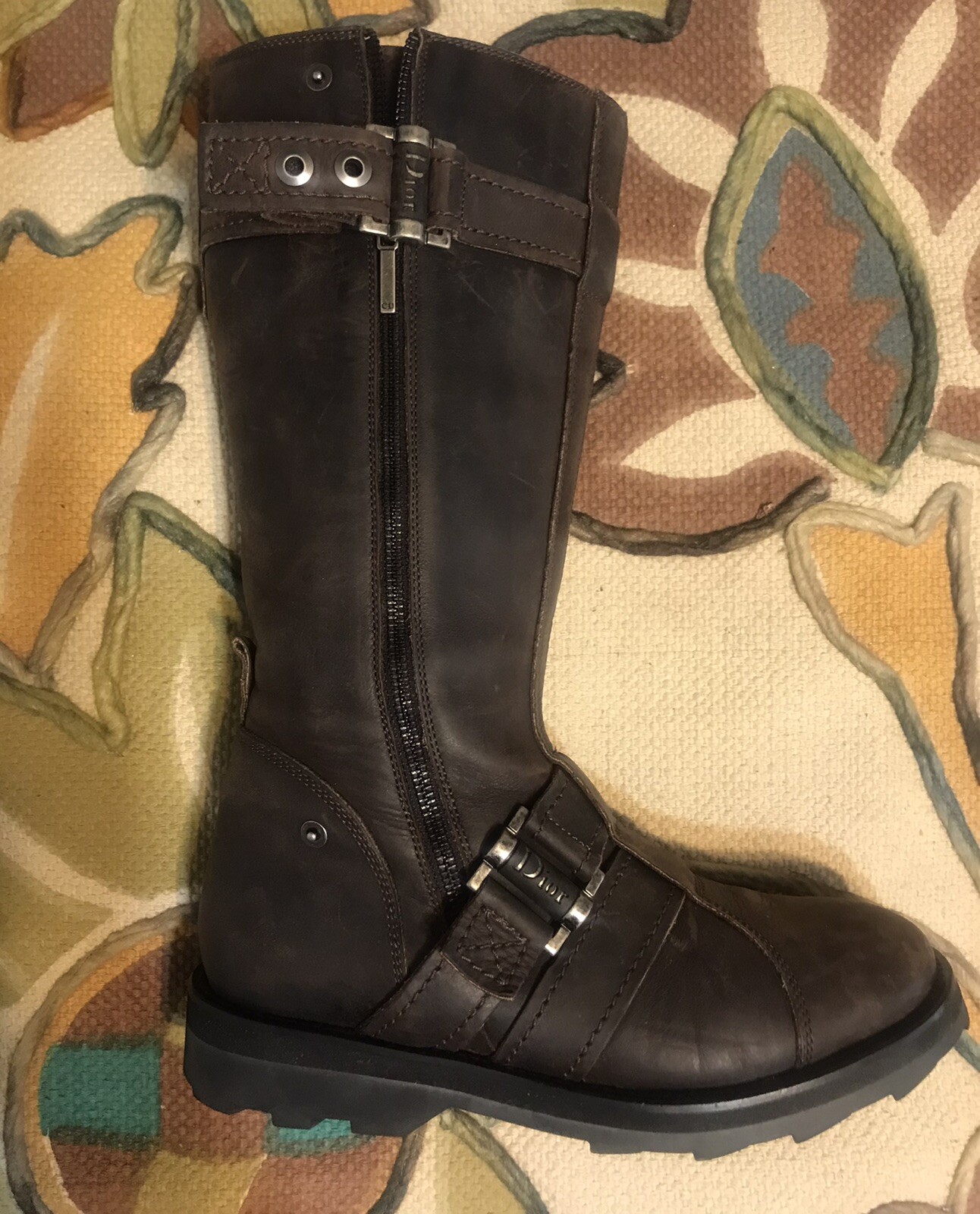 Christian Dior woman’s Brown leather Moto Boot . US 8 Gem