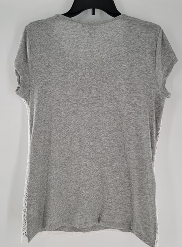 Liz Claiborne Woman’s Size M Heather Gray Lace Front Lined Short Sleeve T-Shirt - Picture 2 of 3