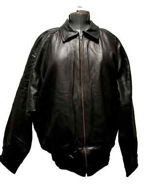 Vtg Q-Gar Mens Black Genuine Leather Zip Out Liner Bomber Jacket Big Tall  3XLT