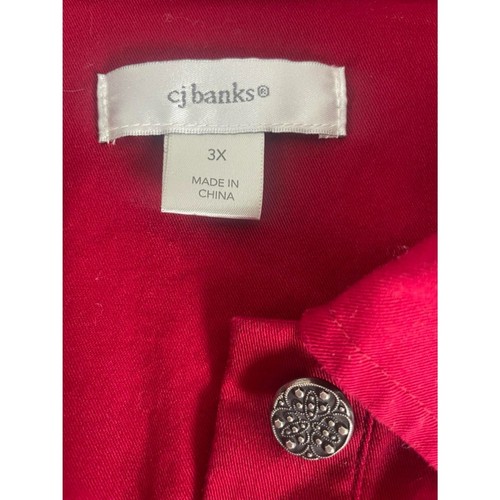 CJ Banks Women's Plus Size 3X Red Shirt Jacket 3/4 Sleeve Button Front - Picture 4 of 8