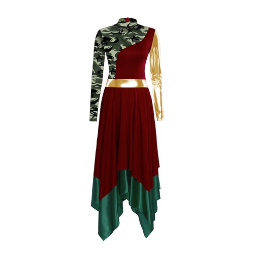 Women Lyrical Dance Dresses Tunic Liturgical Dancewear Patchwork Print Costume - Picture 17 of 68