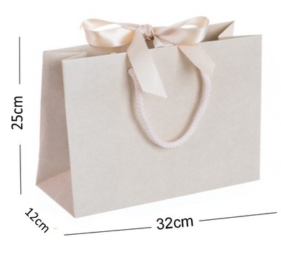 6 x Ivory Boutique Small Ribbon Gift Bags Rope Handle Jewellery Wedding Baby Bag