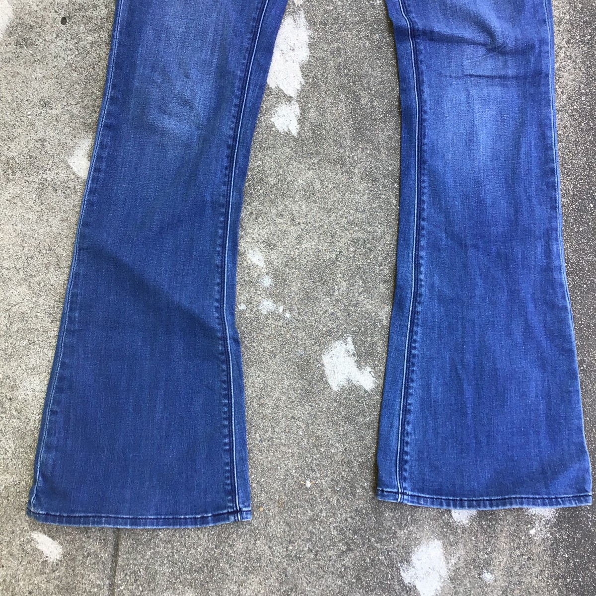 Roxy Blue Denim Flared Jeans Button Low Rise Med Wash