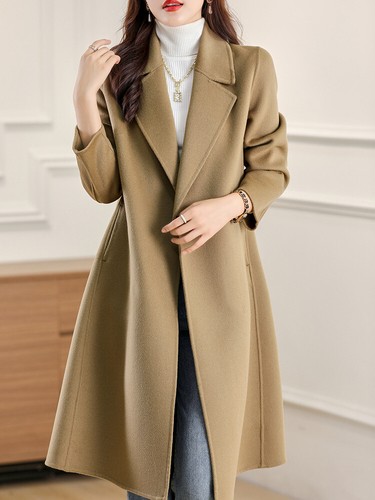 Mode Damen Revers Taille Gürtel Wolle Parka Herbst Winter Business Mäntel Größe - Bild 5 von 28