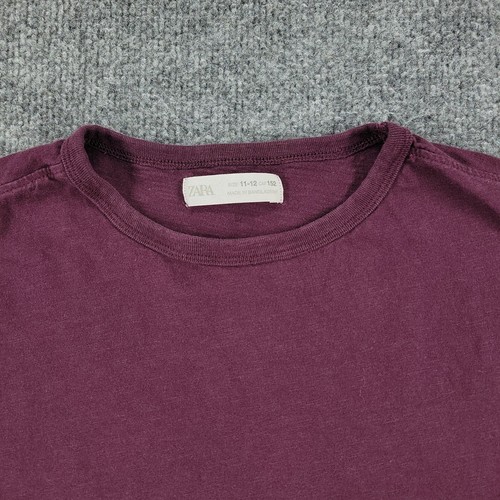 Zara Shirt Girl Size 11 Red Burgundy Crew Neck Short Sleeve Top Stretch Pullover - Picture 2 of 10