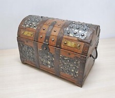 Vintage Wooden Half Round Top Storage Box Original Old Brass  Metal Fitted