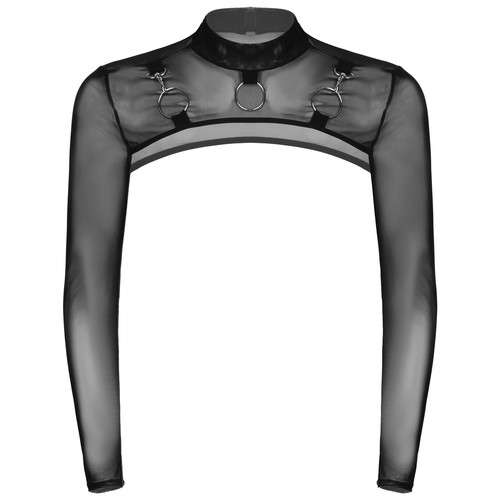 Mens Clubwear Bolero Shrugs Shrug Tops Mock Neck Long Arm Sleeve Lace-up Mesh - Picture 17 of 24