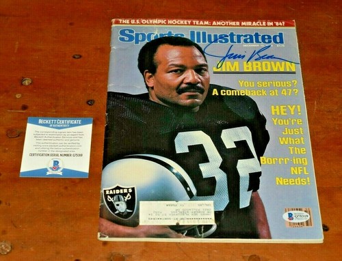 Rare 1983 JIM BROWN Signed Sports Illustrated Magazine-HOF-Browns-Beckett COA