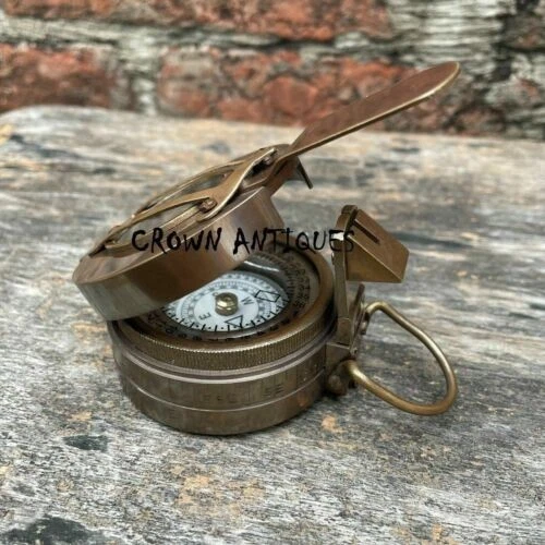 Vintage Solid Brass WWII Military Pocket Compass Antique Compass Designer Gift - Picture 6 of 16
