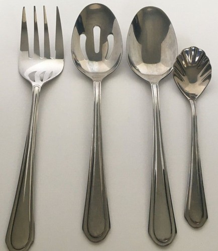 Juego para servir retrato Hampton Silversmiths 4 tenedores de carne cuchara con cáscara de azúcar perforada - Imagen 3 de 12