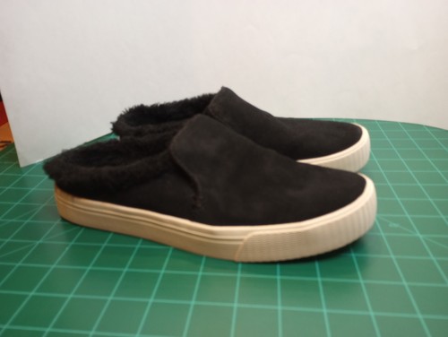 Toms Fuzzy Womens Sz 6.5 slip on black suede leather mule rubber sneaker bottom - Picture 16 of 24