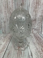 LUMINARC HOLIDAY MAGIC EGG SHAPE COVERED COMPOTE/Candy Dish, Palm Pattern