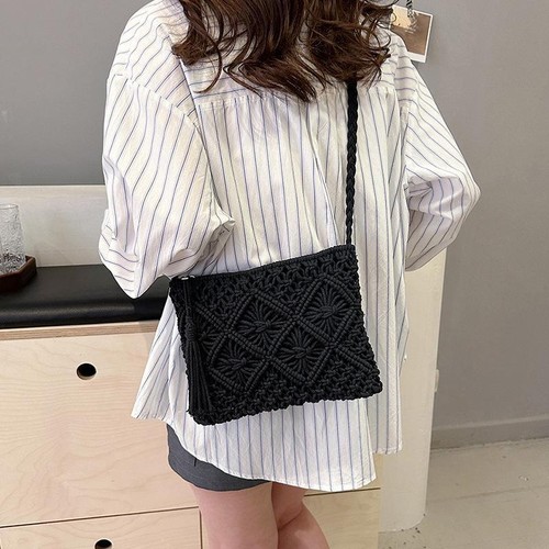 Summer Woven Hollow-out Shoulder Bag – Tassel Crossbody for Travel & Beach - Picture 16 of 30
