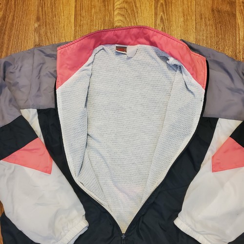Vintage 90s Nike Windbreaker Jacket Women XL Black Pink Full Zip Colorblock - Picture 3 of 8