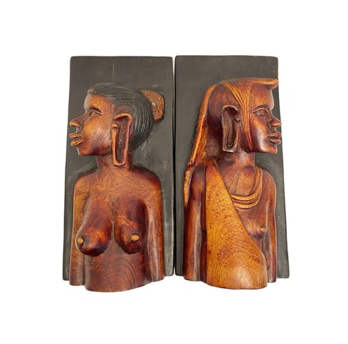 Exquisitos sujetalibros de escultura busto de madera tallada a mano arte africano del siglo XIX. - Imagen 5 de 8