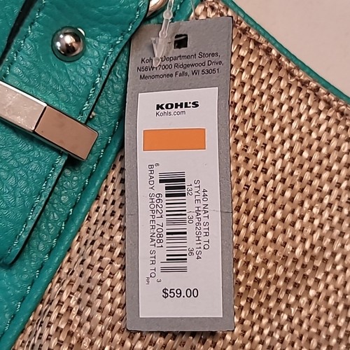 Neu mit Etikett APT 9 Brady Shopper Handtasche gewebt hellbraun Naturstroh türkis grün Handtasche - Bild 4 von 14