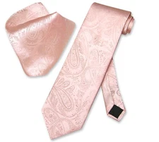 Vesuvio Napoli Peach PAISLEY NeckTie and Handkerchief Matching Mens Neck Tie Set