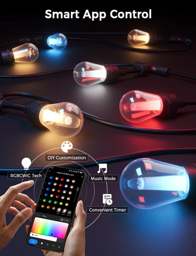 98FT Smart Outdoor String Lights LED RGB, App & Alexa Control, Waterproof - Picture 2 of 11