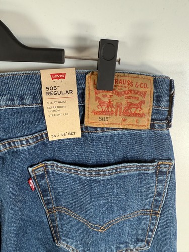 Neu mit Etikett Levis 505 Herrenjeans normale Passform gerades Bein mittlere Waschung blau Größe 36 x 38 - Bild 15 von 16