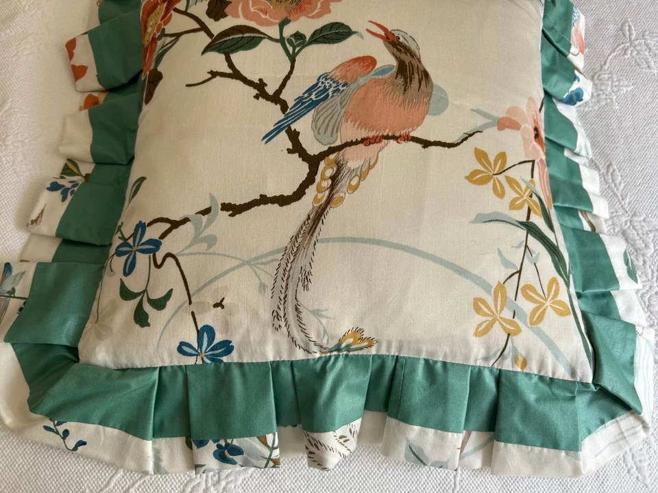 FUNDA COJÍN TELA JOHN LEWIS 15 EN 38 CM CUADRADA PÁJAROS FLORES MOTIVOS VOLANTE #2 Foto 3 de 4