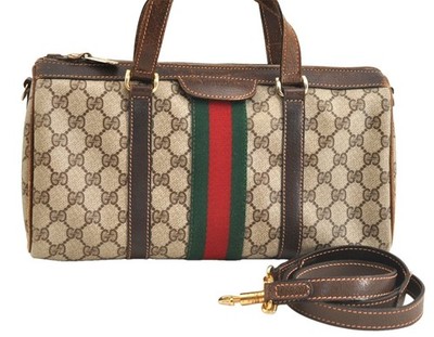 Auth GUCCI Web Sherry Line 2Way Shoulder Hand Bag GG PVC Leather Brown AD099
