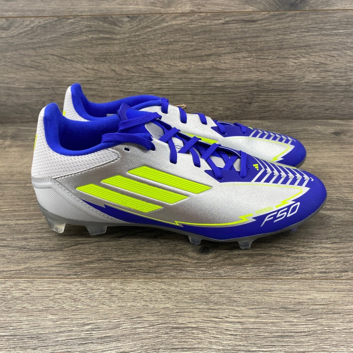 Adidas F50 Messi League FG Soccer Cleats Silver Royal Blue Volt 