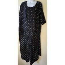 Dreams  Co. Plus Size Long French Terry Zip-Front Robe Black White Polka Dots