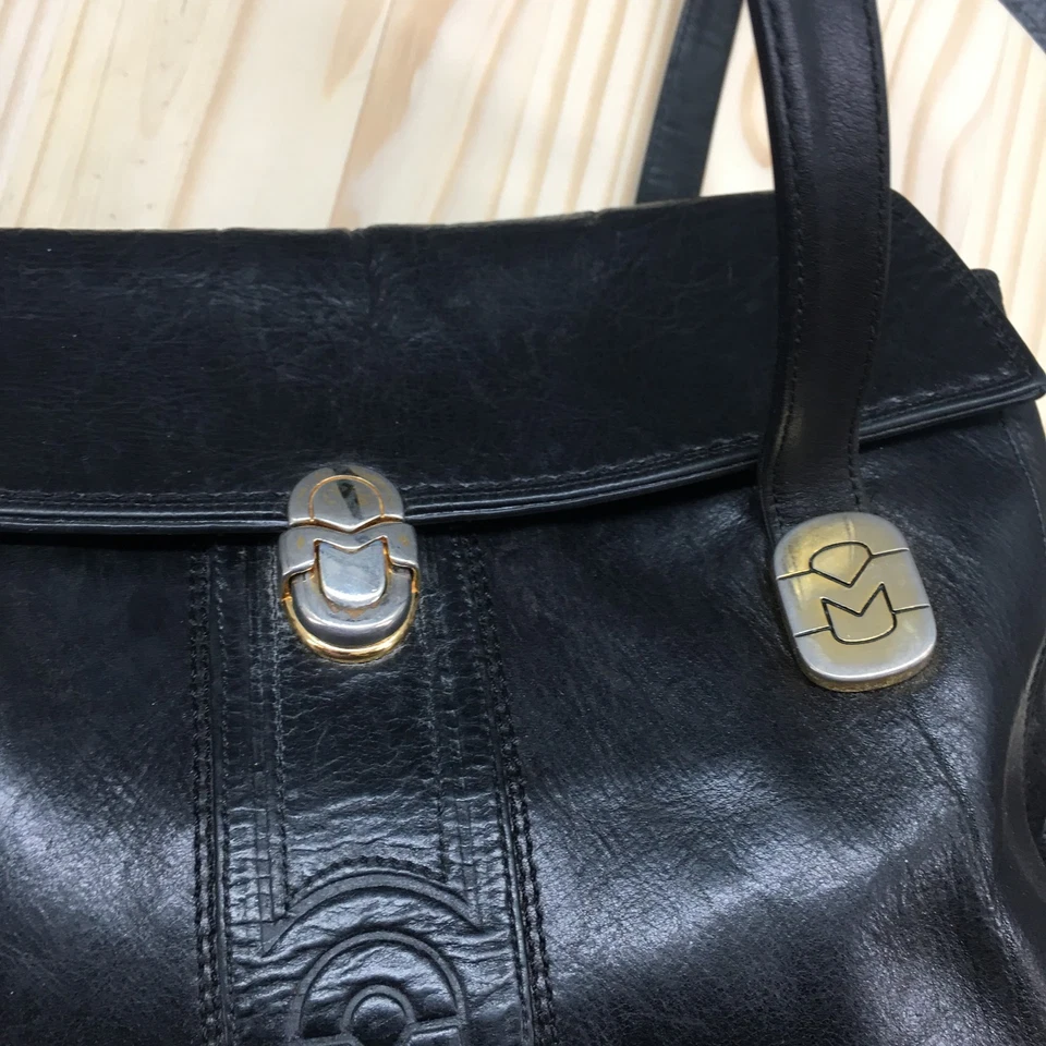 Marino Orlandi Bolso de Hombro Cartera Bolso de Mano Mujer Cuero Negro Hecho en Italia Foto 2 de 4