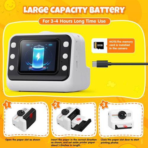 Kids Instant Print Camera, 1080P HD Kids Camera Instant Print with 3 Rolls Pr... - Picture 7 of 7