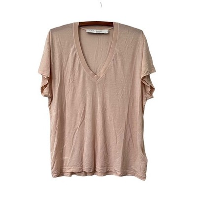 IRO Light Pink Deep V Neck Lyocell Cotton Lightweight Short Sleeve T Shirt Sz M
