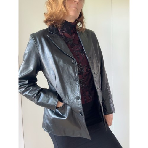 Y2K GAP Leder Blazer Jacke - Schwarz Echtleder, Minimalistischer 2000er Style